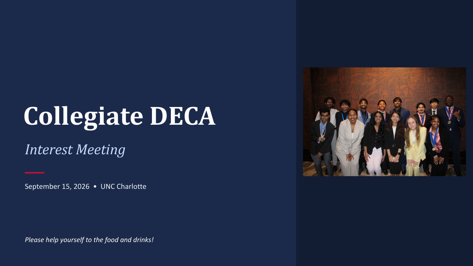 Slide 1: Collegiate DECA Interest Meeting cover