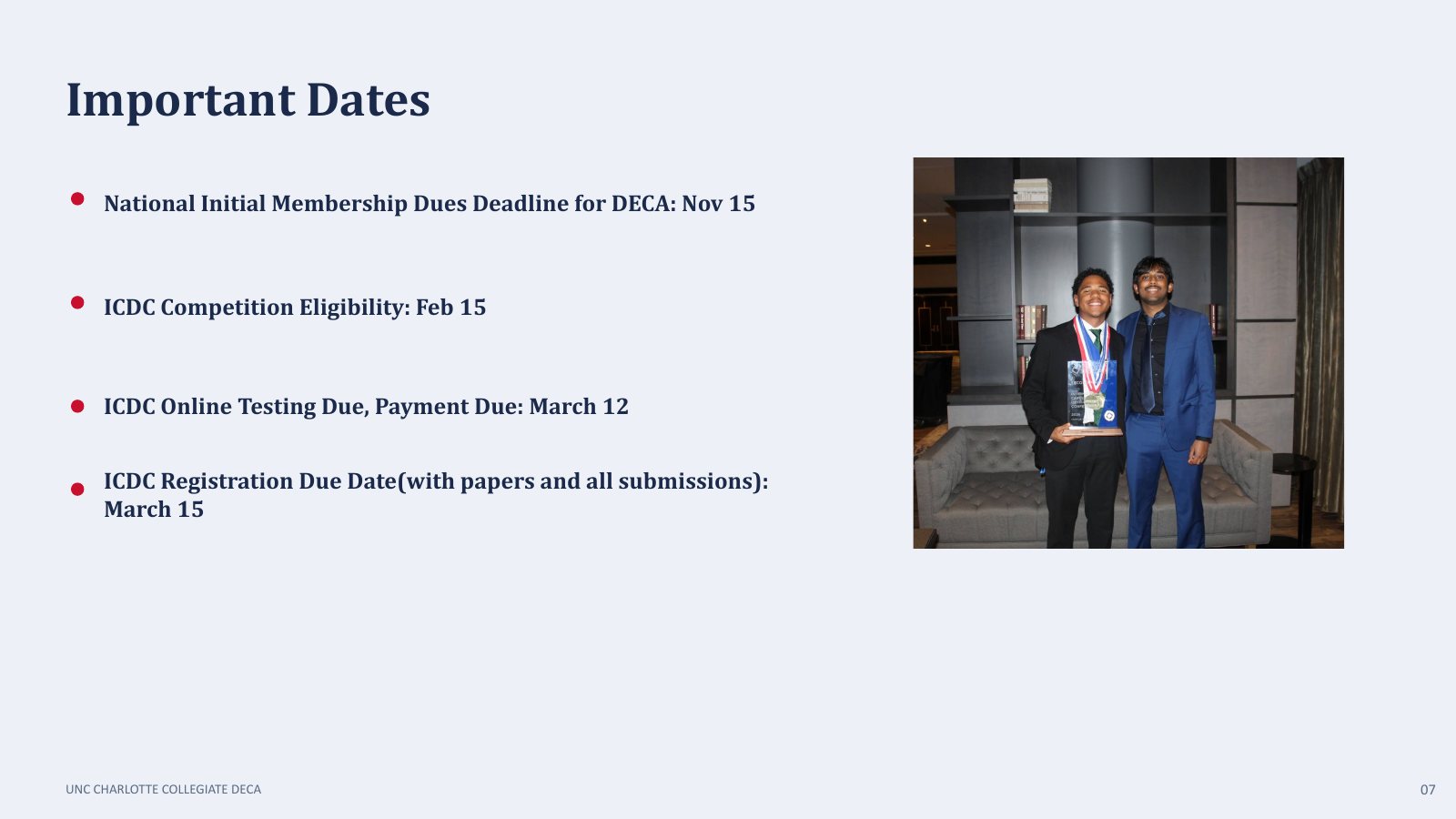 Slide 7: Important competition dates