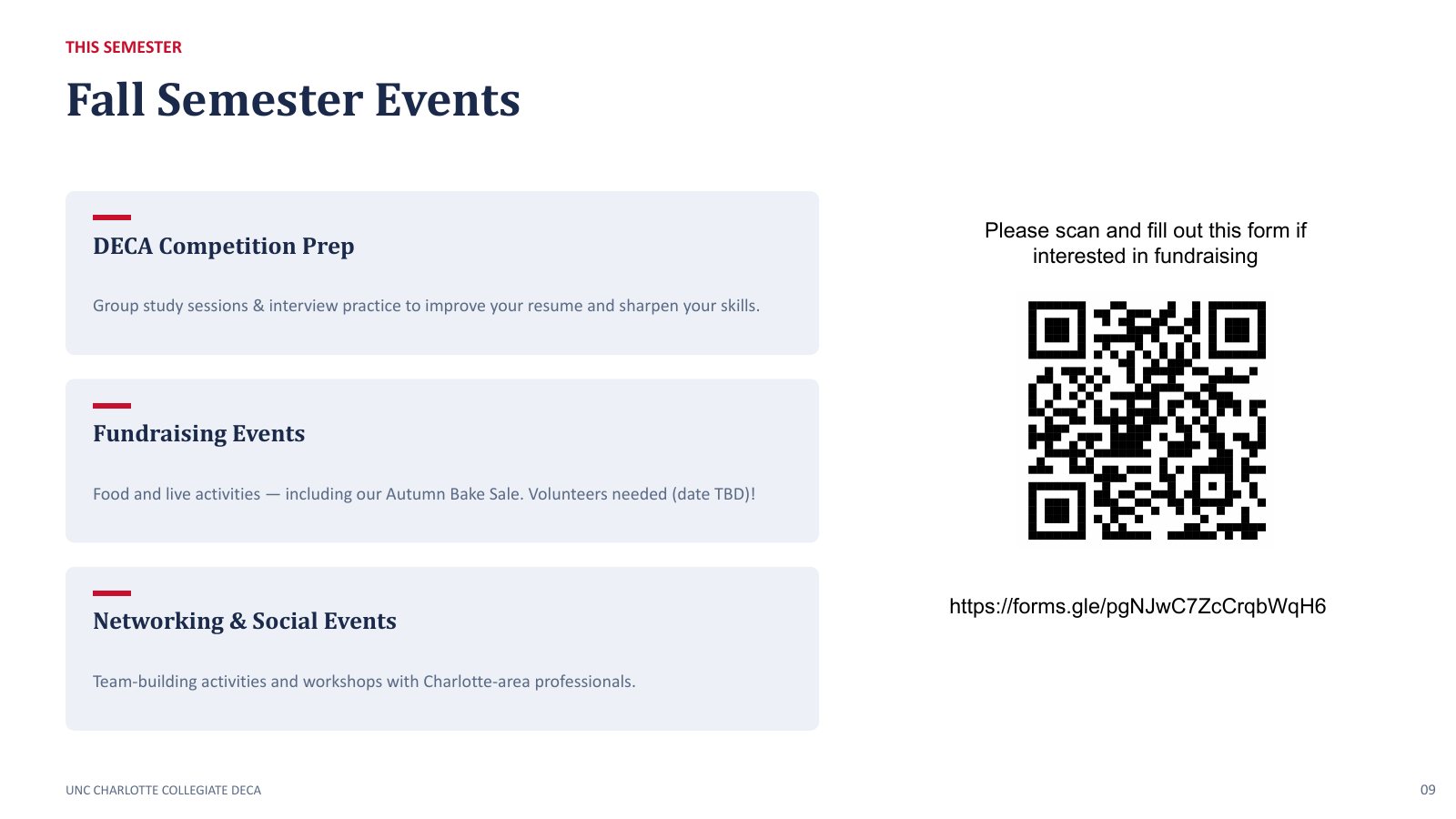 Slide 9: Fall events and fundraising volunteer information