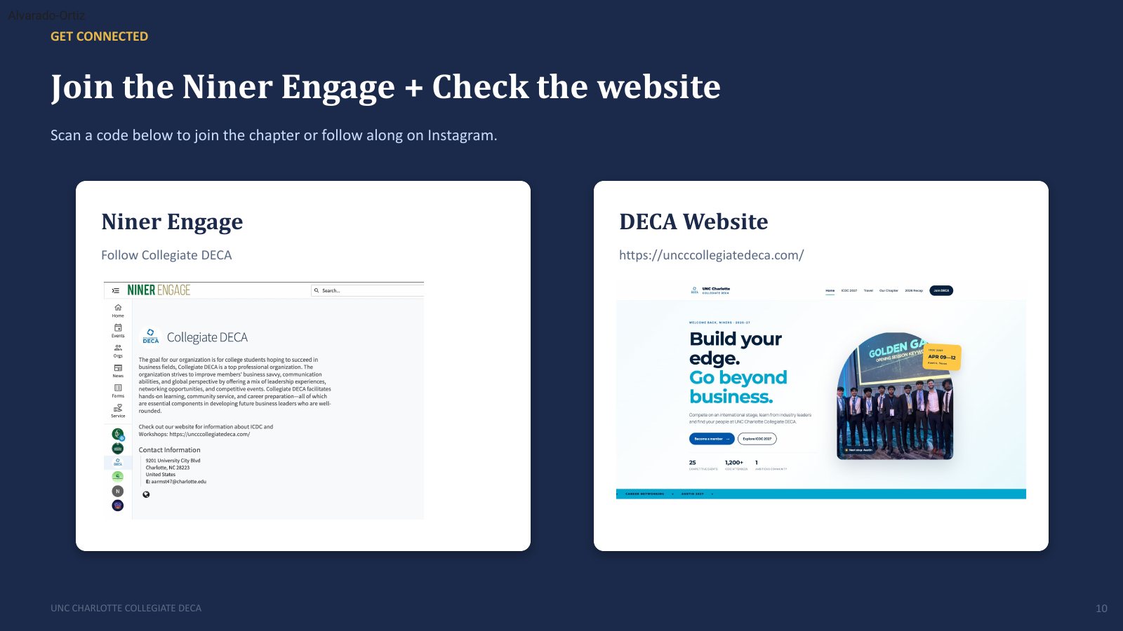 Slide 10: Niner Engage and chapter website